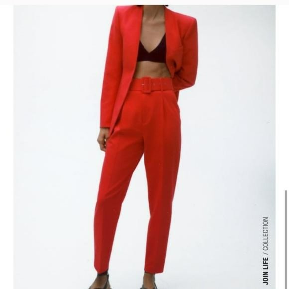 NWT ZARA 2 PIECE LAPELLESS BLAZER + PANTS CORAL S/M - Picture 3 of 11
